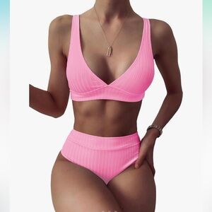 High Waist Pink Bikini, Two Piece Swim, Size M